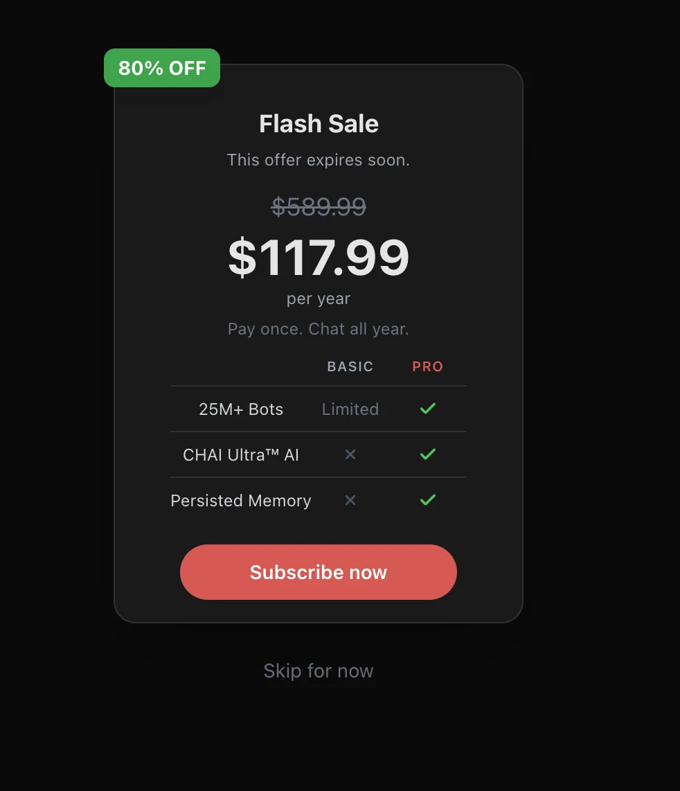 Chai 80% OFF Flash Sale — $117.99/year retention