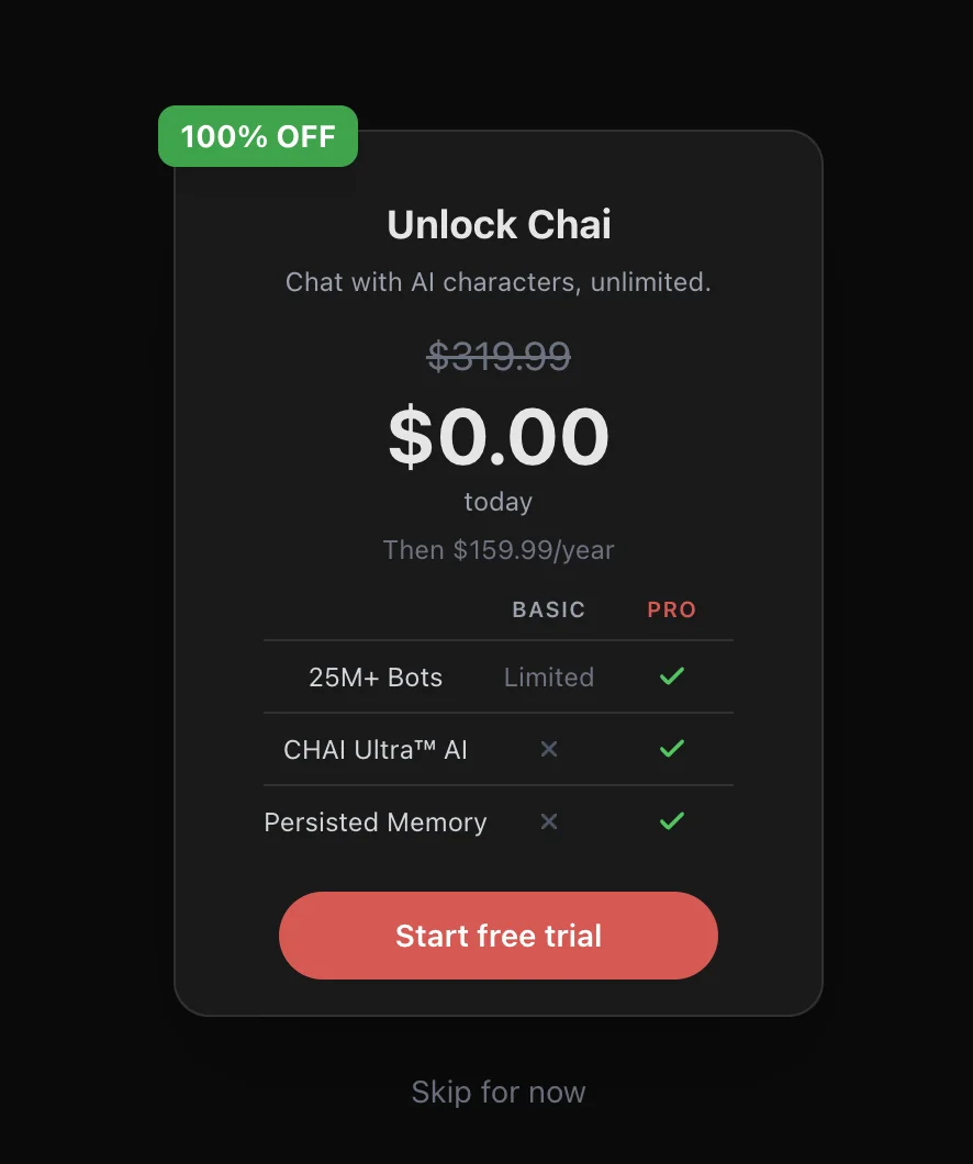 Chai 100% OFF Unlock — $0 today / $159.99/year