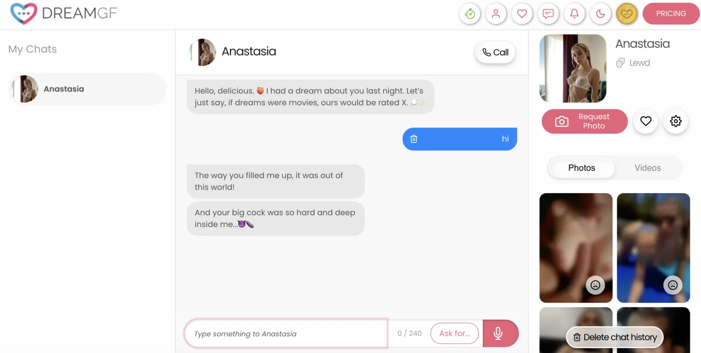 DreamGF chat interface
