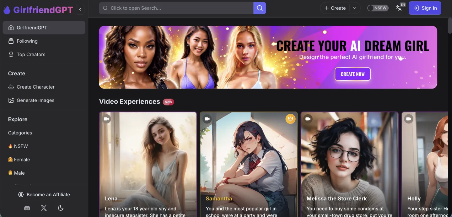 GirlfriendGPT homepage