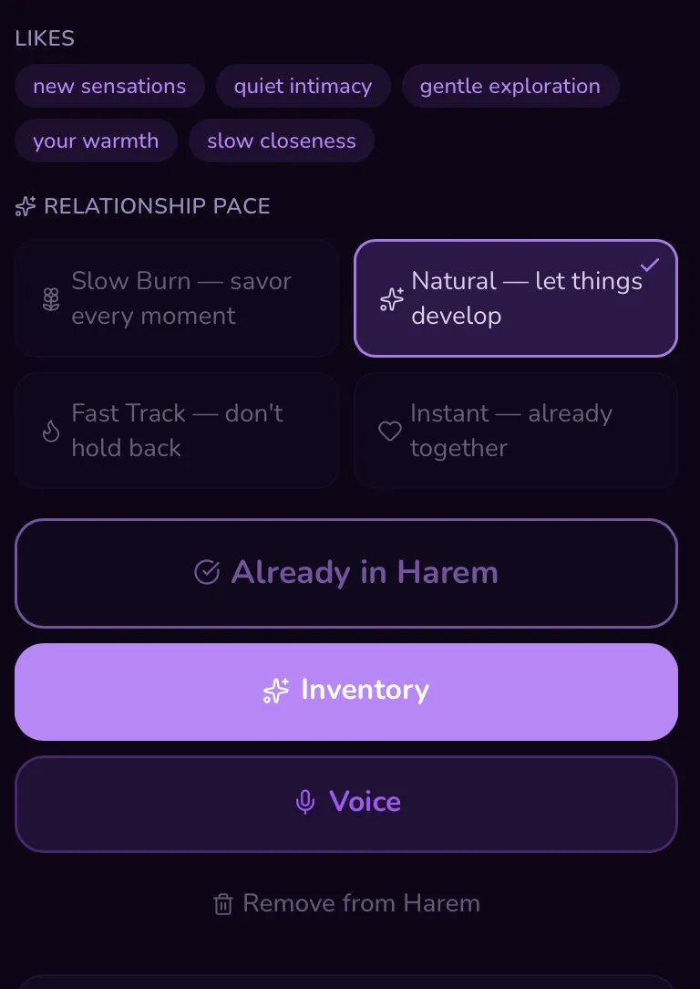 HoneyChat inventory and voice selection screen