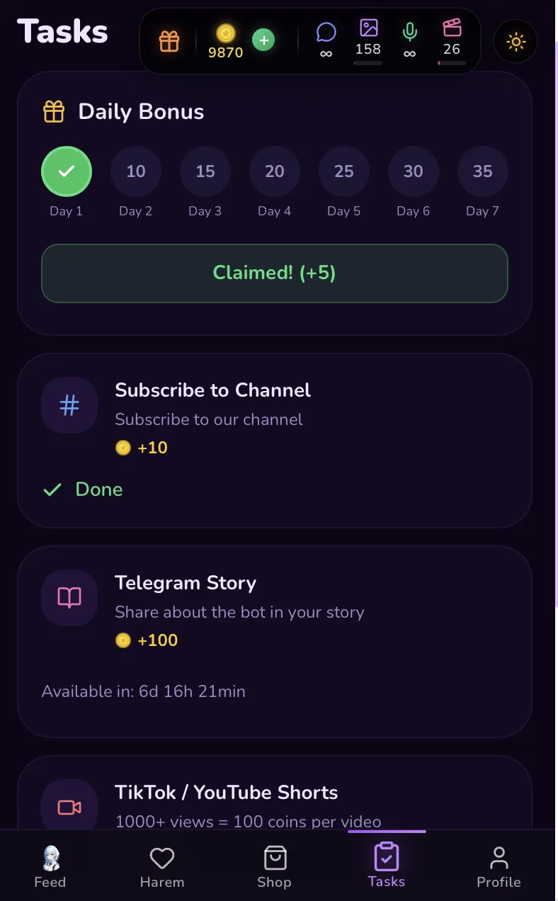 HoneyChat daily quests and coin rewards