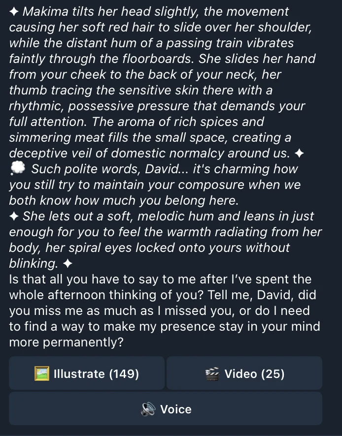 HoneyChat Makima roleplay — immersive scene with character voice