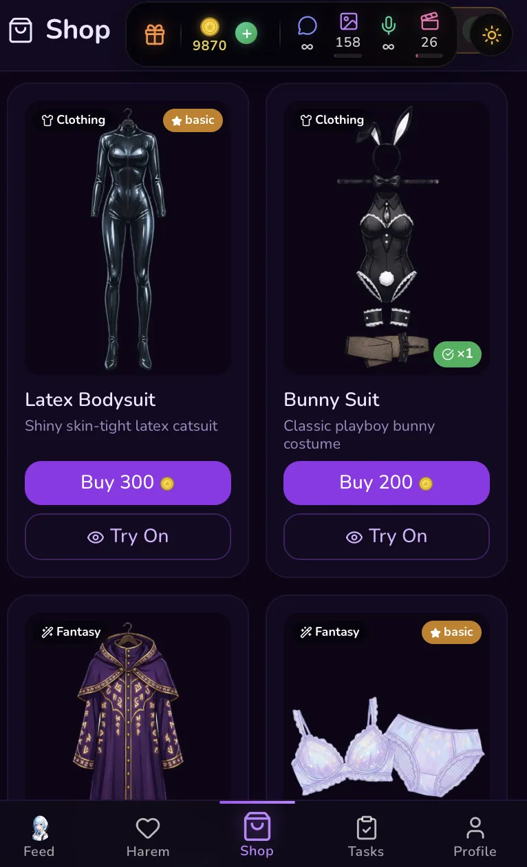 HoneyChat Gift Shop with outfit try-on