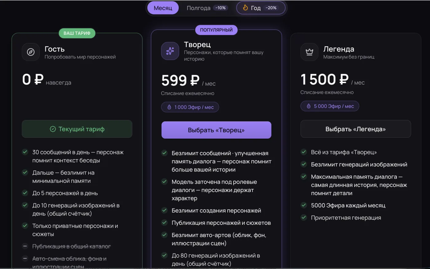 Тарифы Ликотеки: Гость 0 ₽, Творец 599 ₽ и Легенда 1 500 ₽ в месяц со списком возможностей