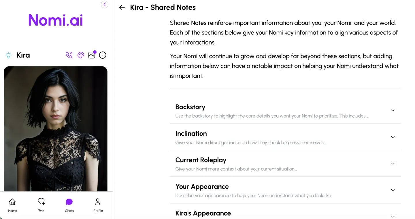 Nomi AI memory system