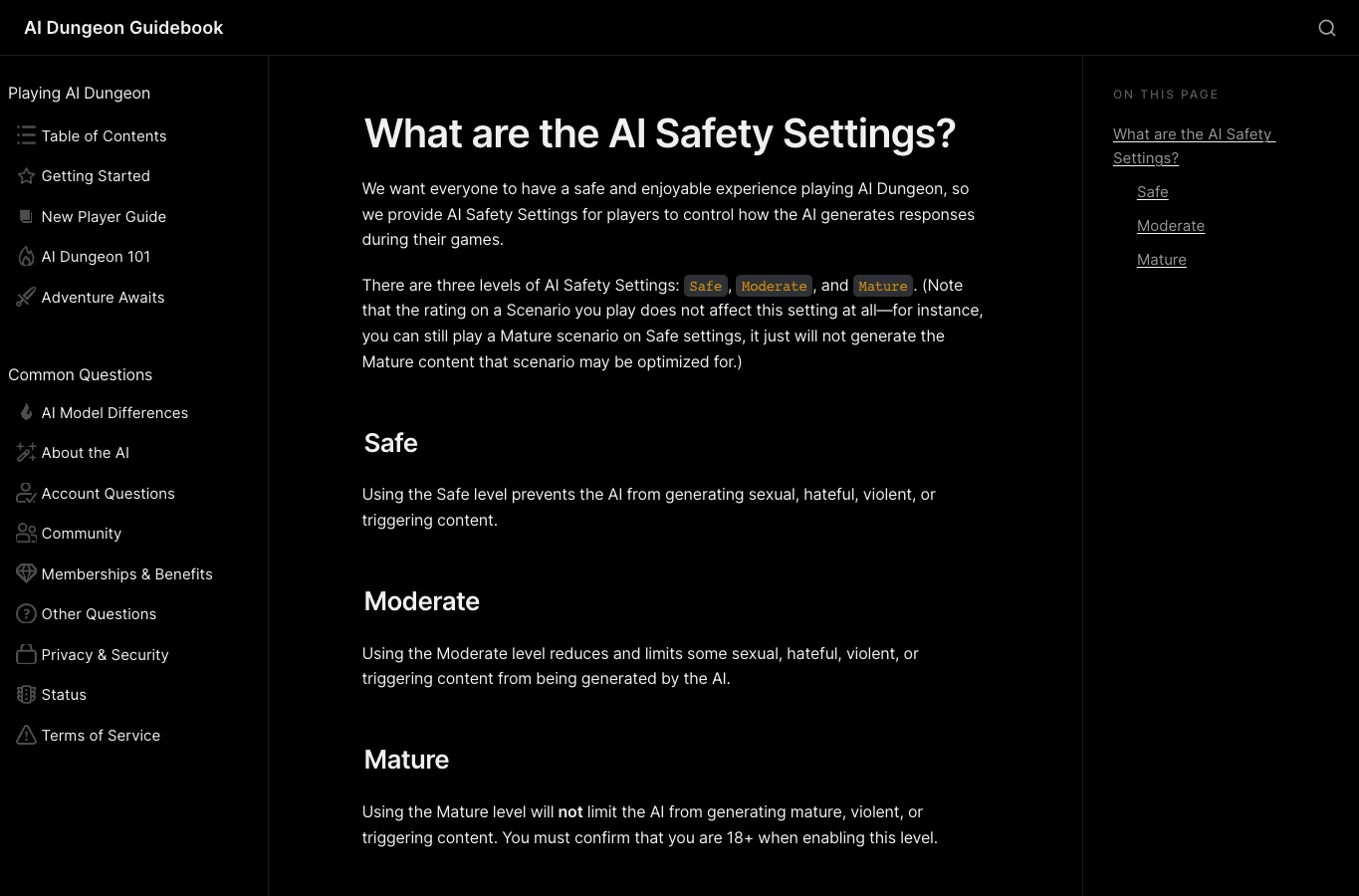 AI Dungeon Safety Settings — Safe, Moderate, Mature
