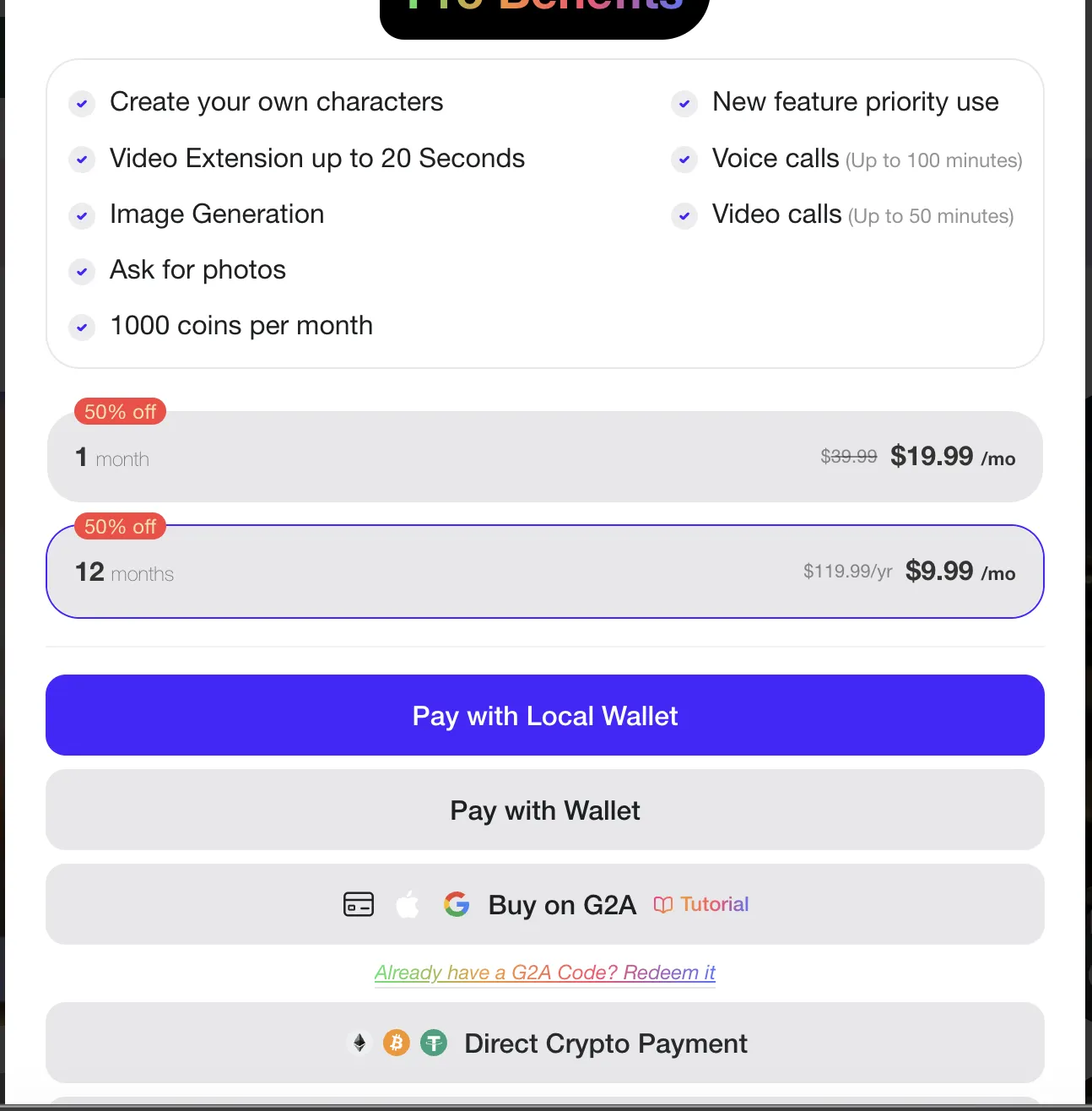 SoulFun AI Pro pricing and payment methods