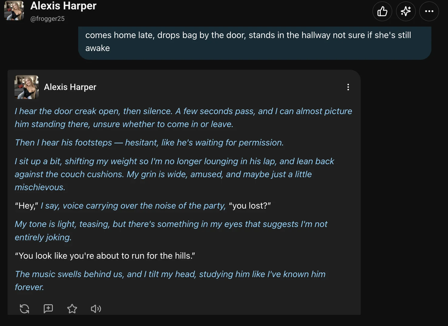 SpicyChat roleplay — detailed opening response