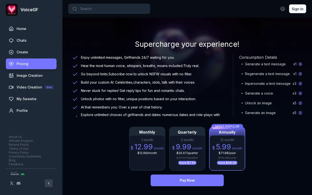 VoiceGF — страница тарифов